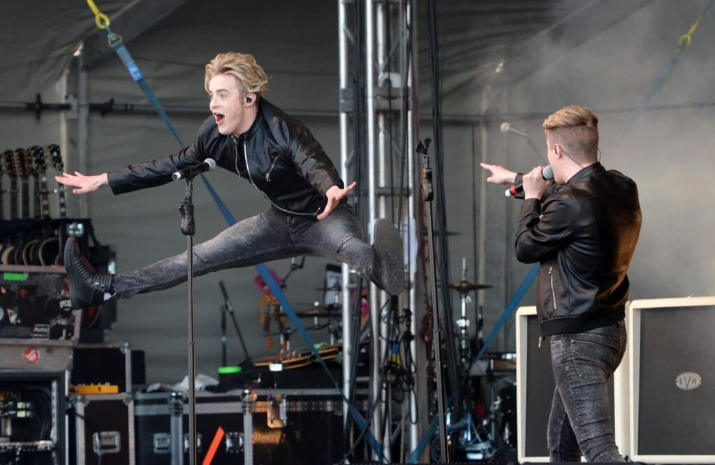 Jedward performing at The Blackpool illuminations Switch on in 2015