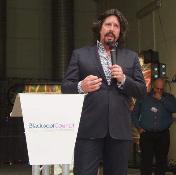 Laurence Llewelyn Bowen making a passionate speech at the 2014 season preview for the Blackpool Illuminations